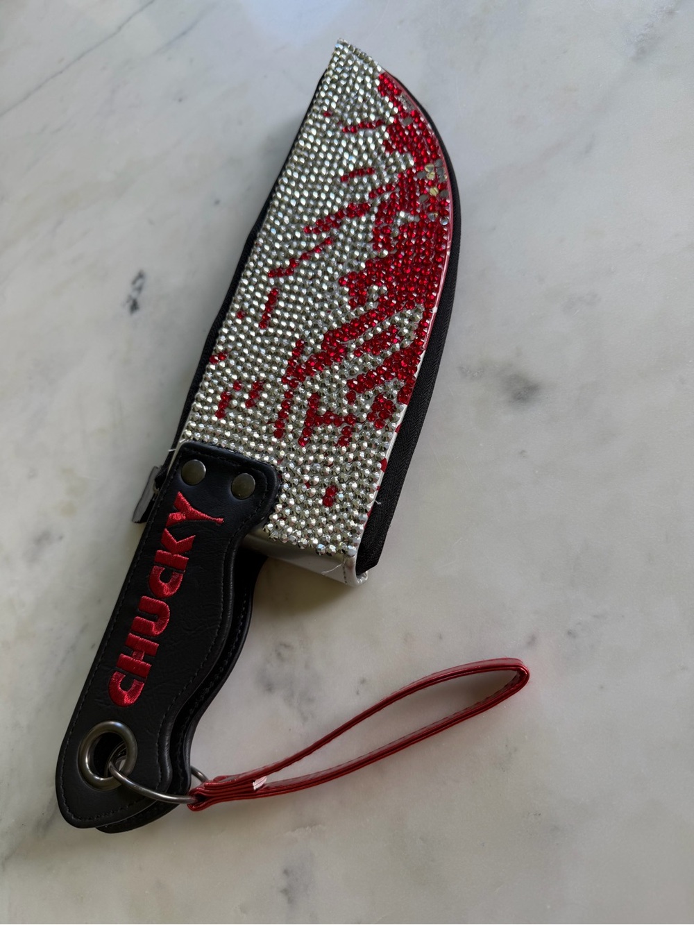 Chucky Red & Silver Crystal Knife Clutch Wristlet